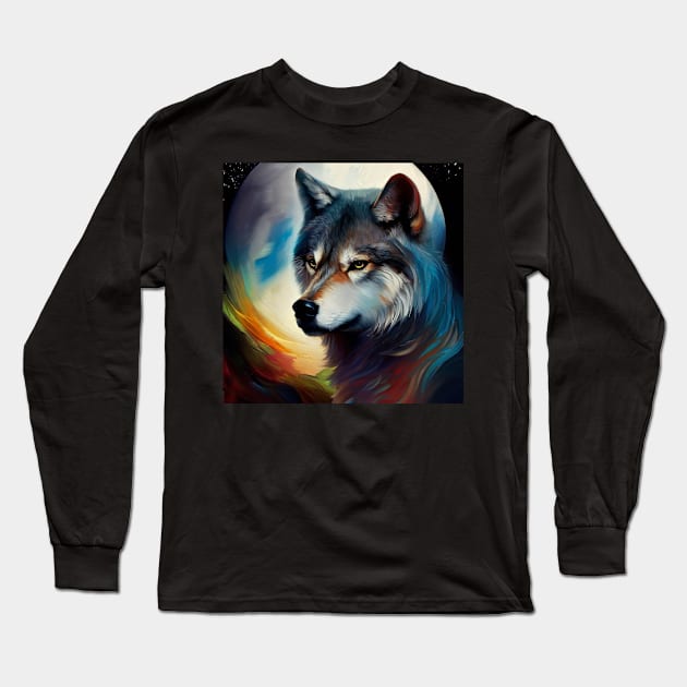 Canadian Wolf Portrait . Long Sleeve T-Shirt by Canadaman99